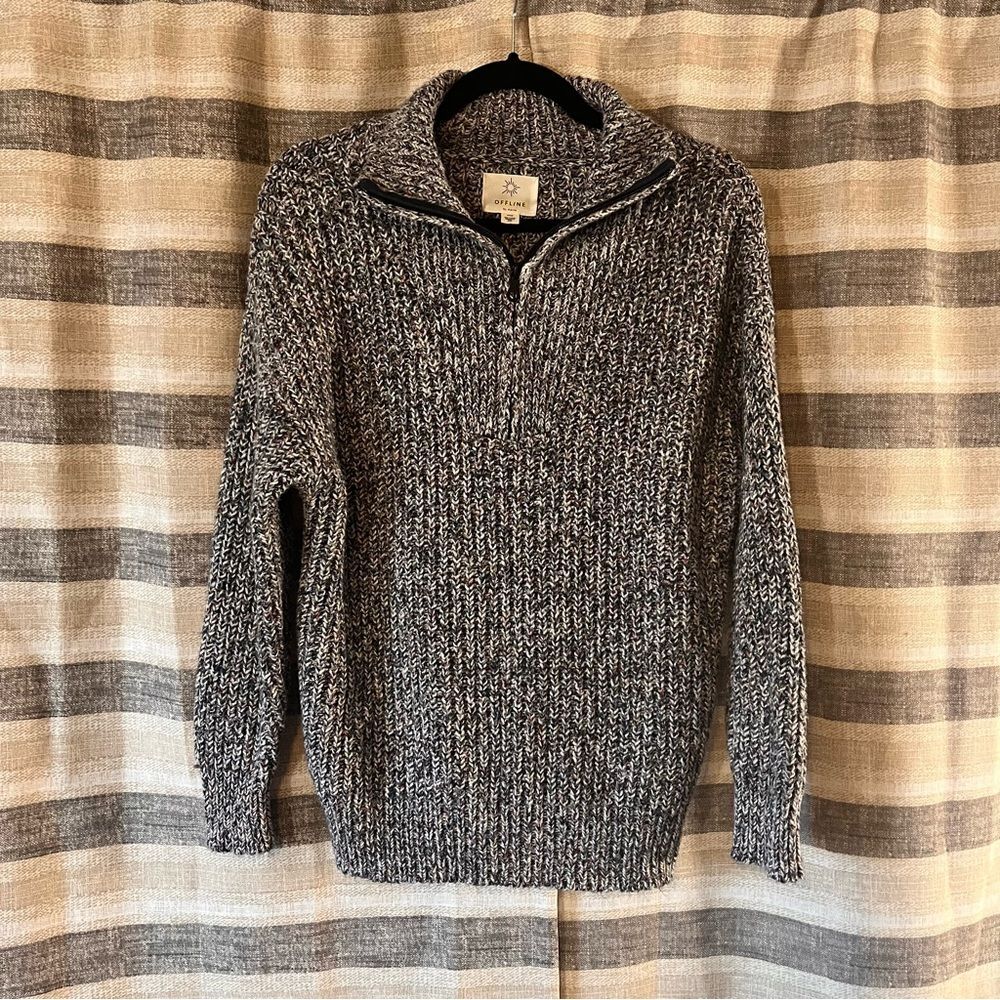 Offline By Aerie Multi Color Marled Knit Quarter Zip Pullover Size Small‎